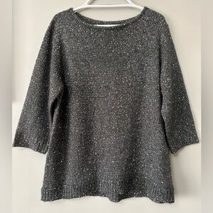 Kenneth Cole New York Sequin Knit Sweater Top Grey Silver XL Sparkly 3/4 Sleeve